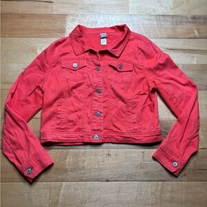 Canyon River Blues Orange Denim Jacket Women L Colorful Coastal Cowgirl